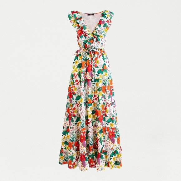 NWT J.Crew Ruffle-front Maxi in Ratti Island Botanical Print Cotton Dress 2